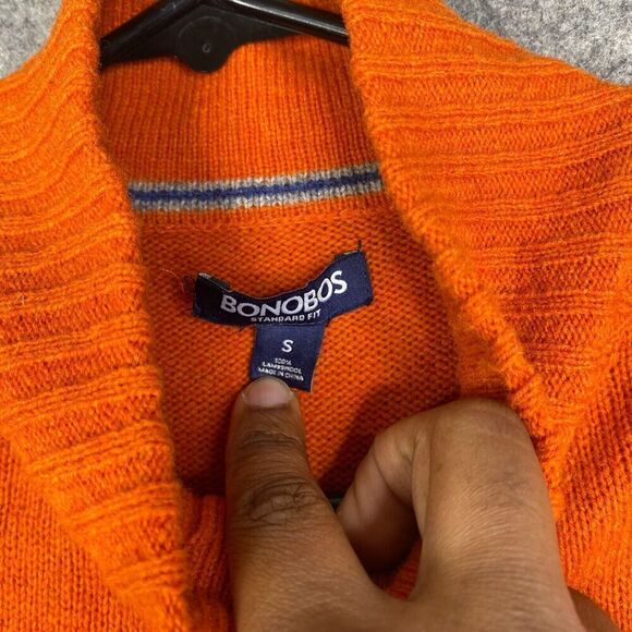 Bonobos Sweater Mens Small Slim Fit Orange 1/4 Zip Pullover 100% Lambswool - Picture 5 of 9